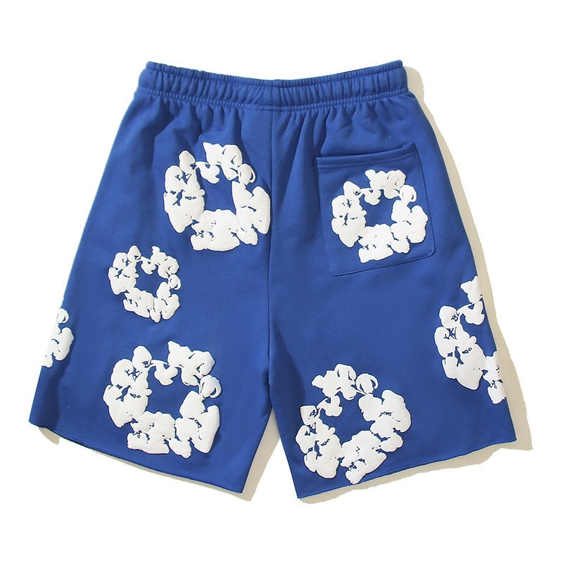 Denim Tears Shorts Cotton All-Over Flower Wreath Graphic Oversized Drawstring Shorts