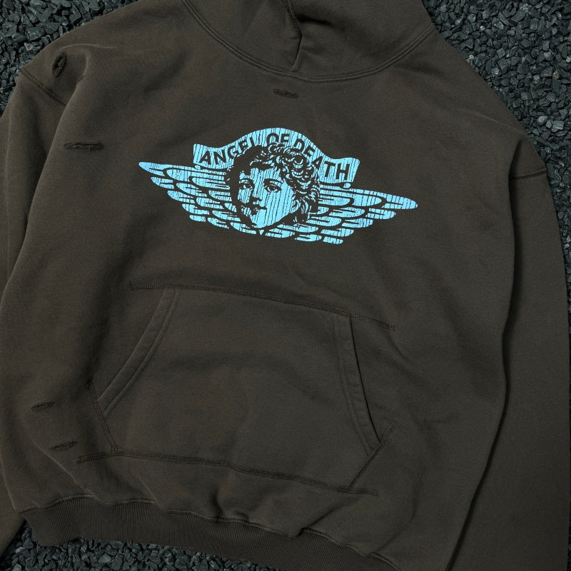 Unisex Vintage HoodieLittle Angel Exclusive â€?Vintage American-style hooded sweatshirt featuring a washed, distressed finish, handcrafted distressing details, a brushed texture, and a fleece-lined interior.