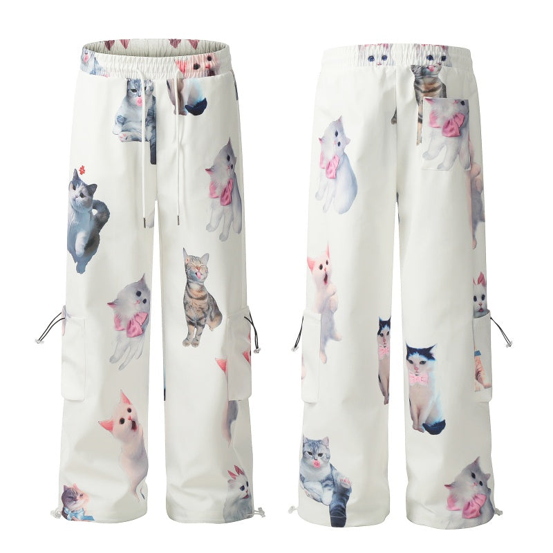 American-style streetwear harem pants Adjustable toggle hem playful animal motif