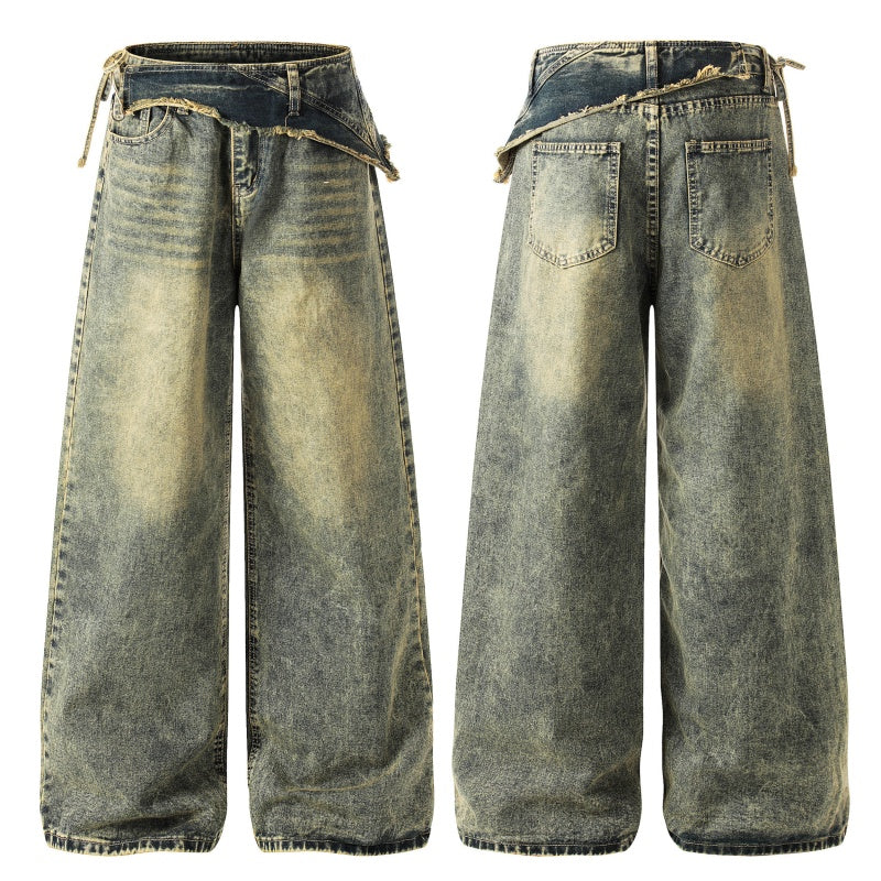 American-style streetwear harem pants Raw Distressed Waistband Detail