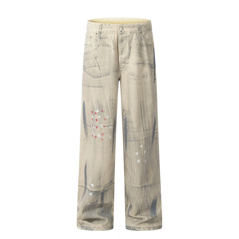 American-style streetwear harem pants Faded bleached dirty tone vintage wash