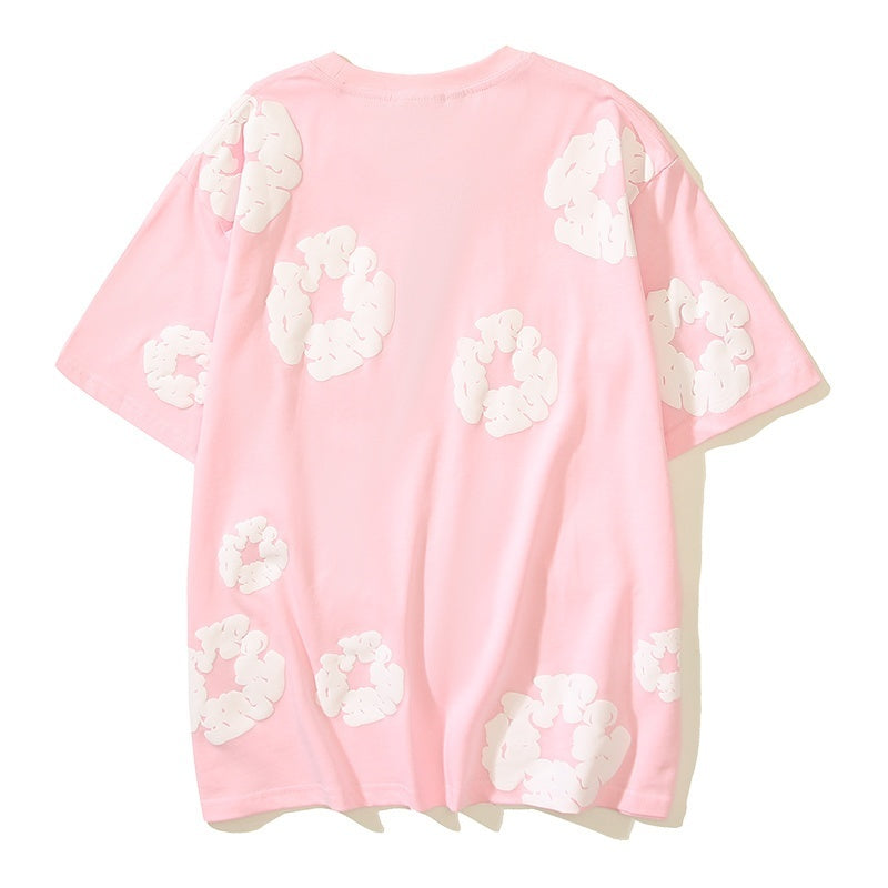 Denim Tears T Shirts Cotton All-Over Flower Wreath Graphic Oversized Tee
