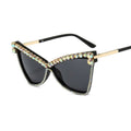 Trendy punk glasses cat eye diamond uv protection