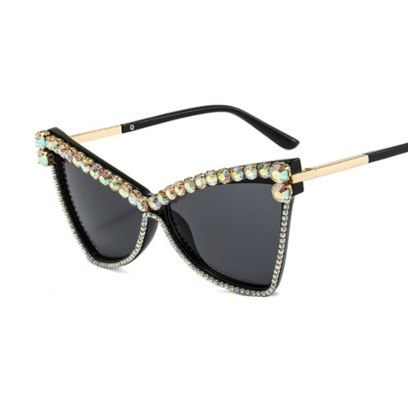 Trendy punk glasses cat eye diamond uv protection