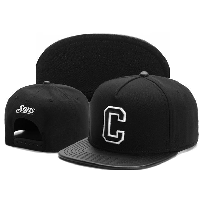 Trendy flat brimmed snapback hatsletterc leather