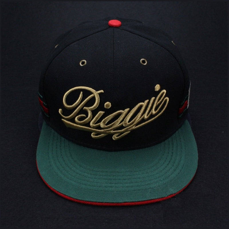Trendy flat brimmed snapback hatsbiggie large letter embroider breathable