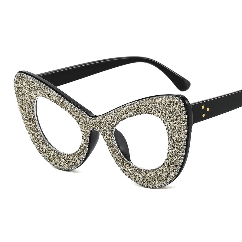 Trendy punk glasses cat eye diamond sunglasses uv protection