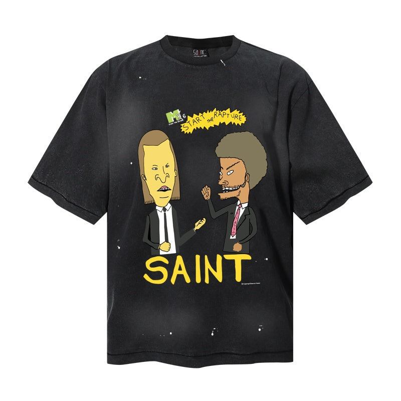 Saint Michael T Shirts Retro MTV Cartoon Formal Suit Figures Splash Speckle Washed