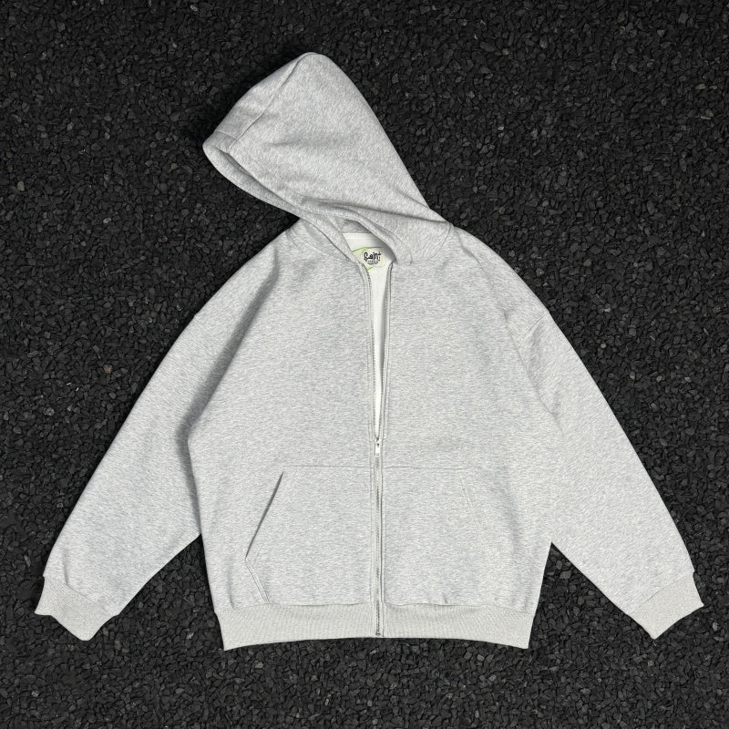 Unisex Vintage Hoodie SAINT MICHAEL CHO Heather Grey American-style Clean Fit Zip-up Hoodie â€?Heavyweight, oversized silhouette offering a relaxed vibe, perfect for layering.