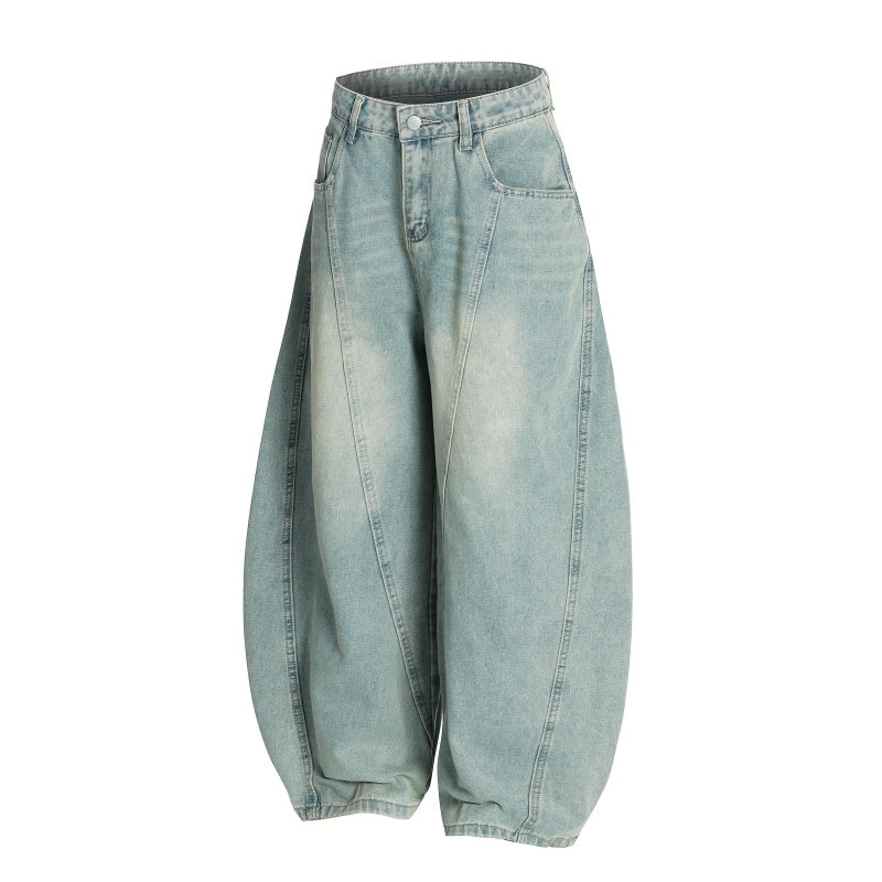 American-style streetwear harem pants Curved Seam Wide Leg Denim