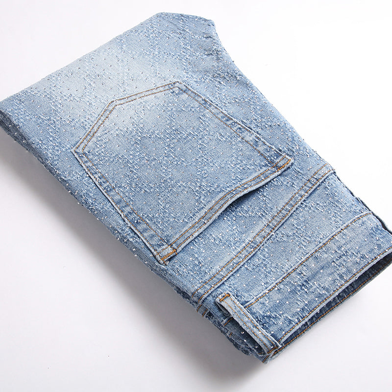 Mens Fashion Jeans rhinestones Wide-leg pants 5722# Pure cotton high quality