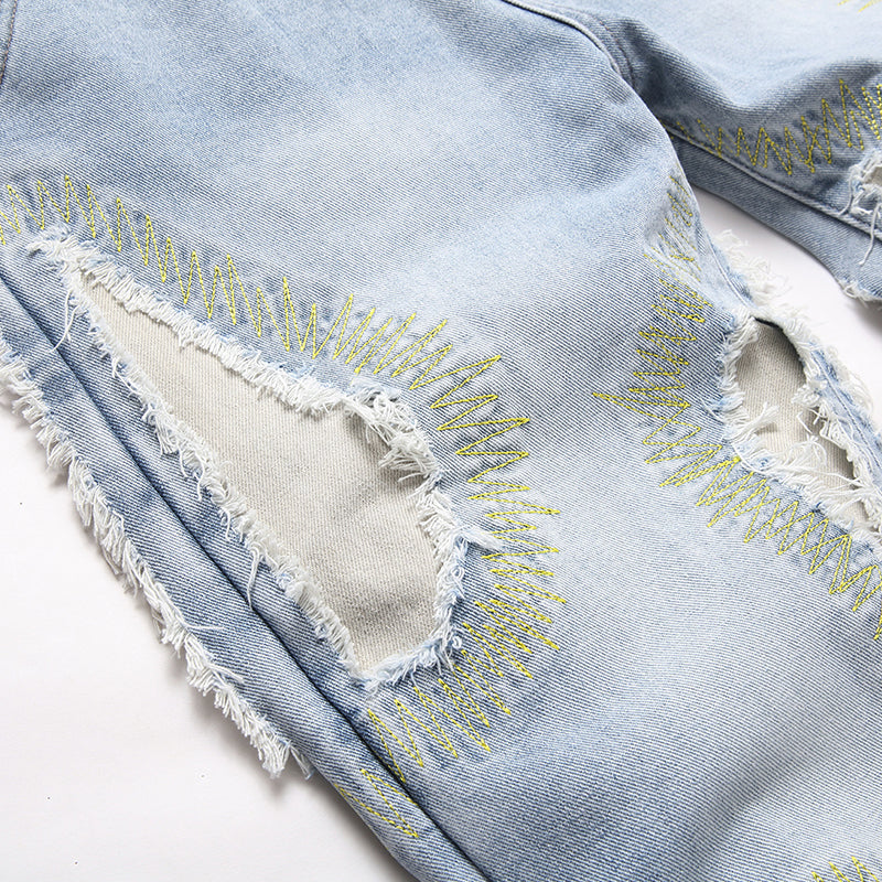 Mens Fashion Jeans Destroy embroidery thread balls 5720# Pure cotton high quality