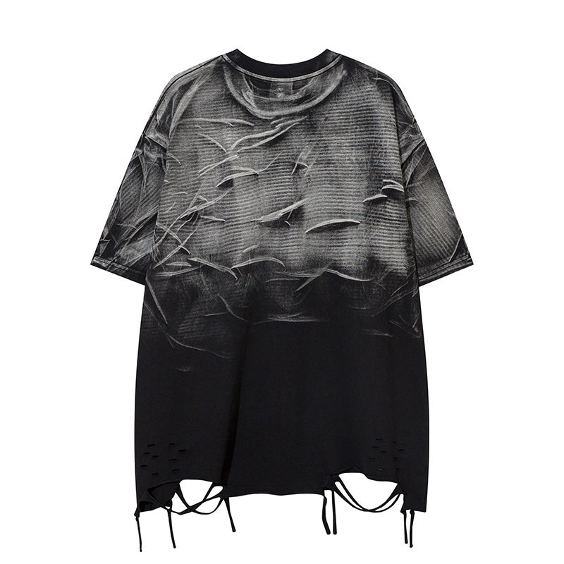 Unisex vintage T-shirts Black gradient design with distressed details