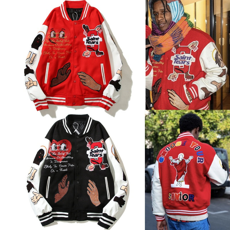 American-style baseball jacket James-style Price Stadium Jacket â€?a varsity-style sports jacket featuring intricate, full-coverage embroidery.
