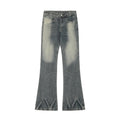 American-style streetwear harem pants Panel Seam Bleached Effect Wide Flare Denim
