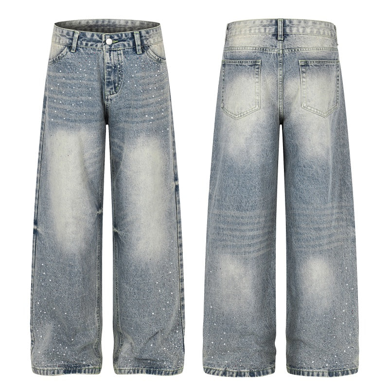 American-style streetwear harem pants Distressed Pale Wash Statement Outfit