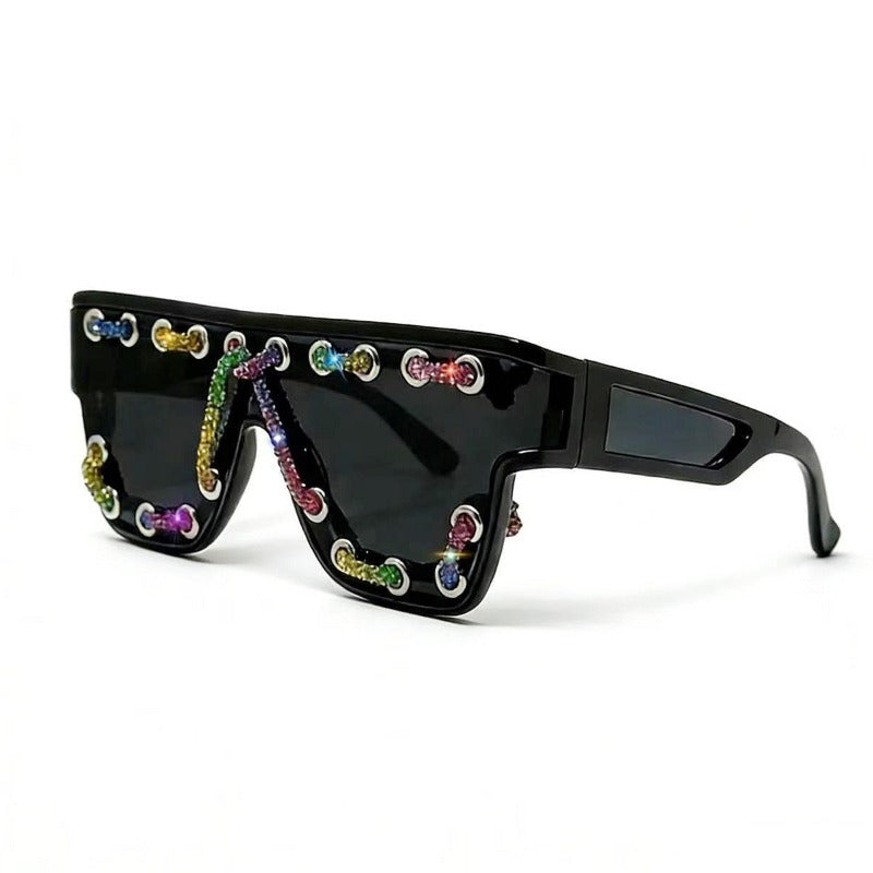 Trendy punk glasses sparkling diamond retro