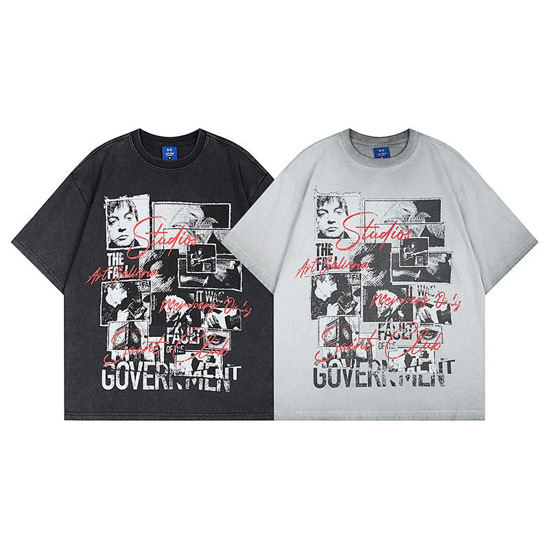 Unisex vintage T-shirts  Trendy black-and-white print