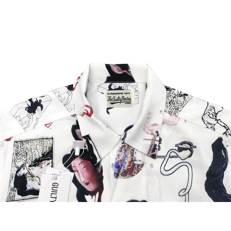 GUILTYPARTIES TIGER Shirts 18ss Ghosts Night Walk Ukiyo-e Printed Hawaiian Short Sleeve Shirt Men