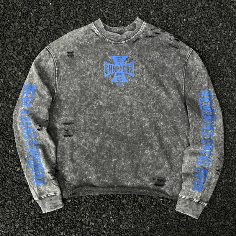 Unisex Vintage sweatshirt West Coast Biker Blue Cross Limited Edition Crewneck Sweatshirt â€?Heavyweight, Washed & Distressed Finish