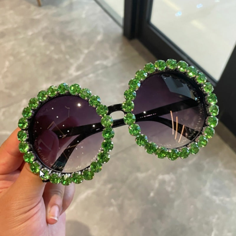Trendy punk glasses diamond round frame sunscreen