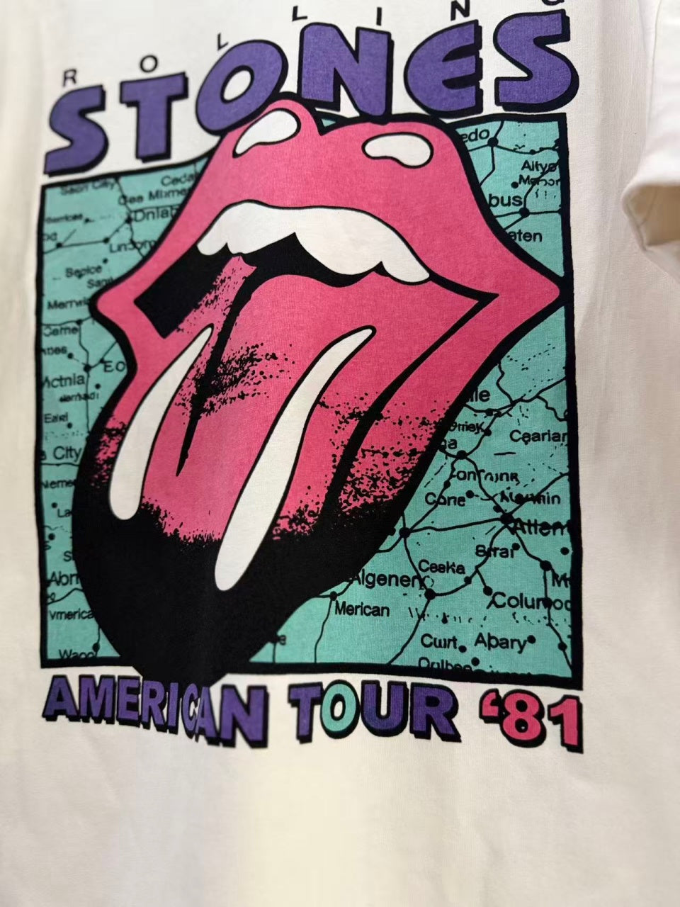 Vintage style washed summer wear T shirt STONES Big red tongue 260G pure cotton high-quality streetwear