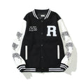 American-style baseball jacket Revenge Varsity Padded Jacket with Skull Embroidery and Leather Sleeves