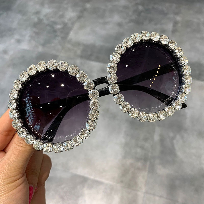 Trendy punk glasses diamond round frame sunscreen