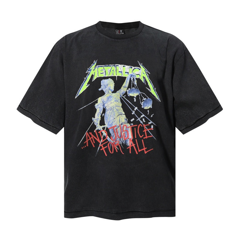 Saint Michael T Shirts Lady Justice Double Sided Distressed Graphic