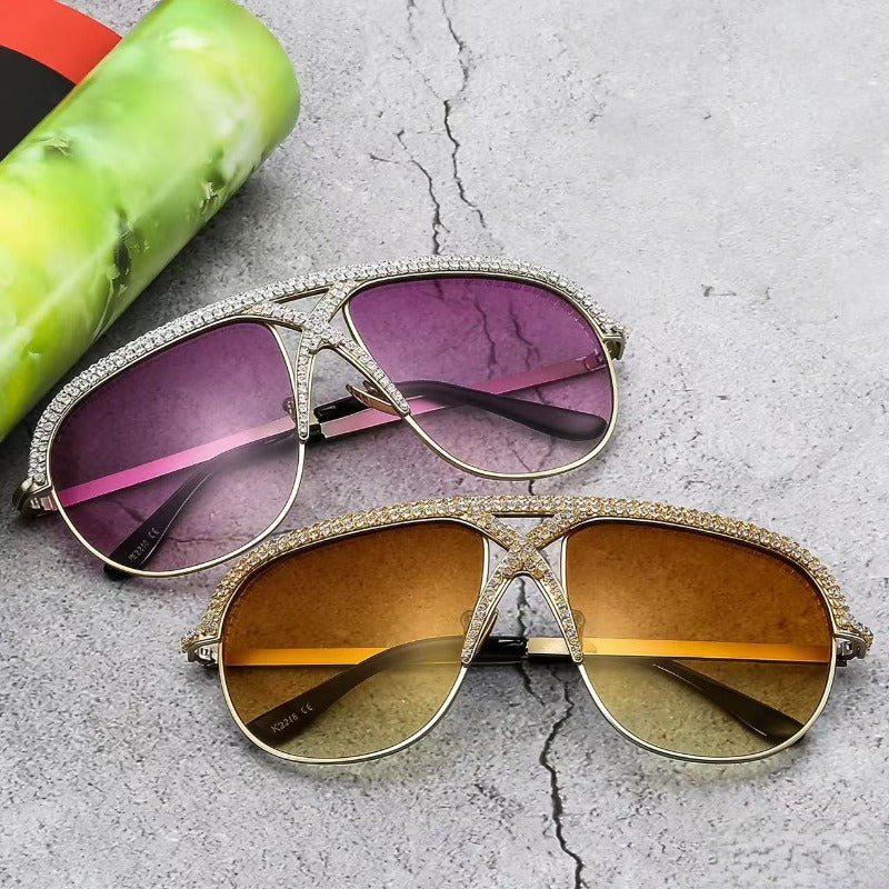 Trendy punk glasses diamond retro uv protection sunglasses