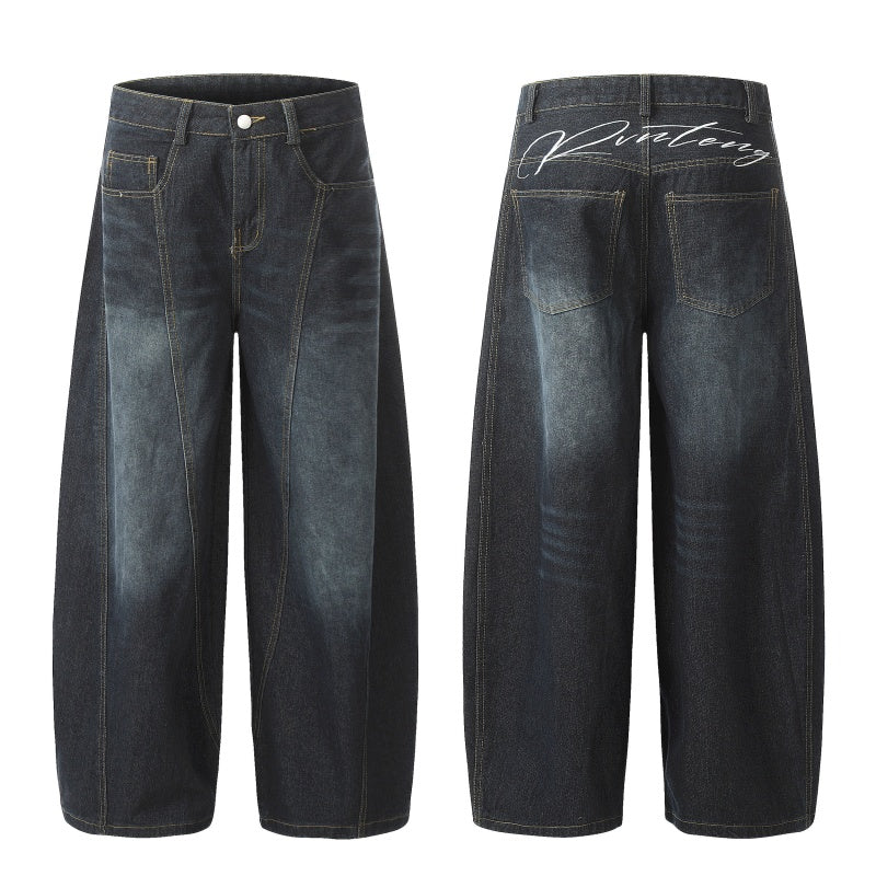 American-style streetwear harem pants Curved Seam Balloon Denim Pants
