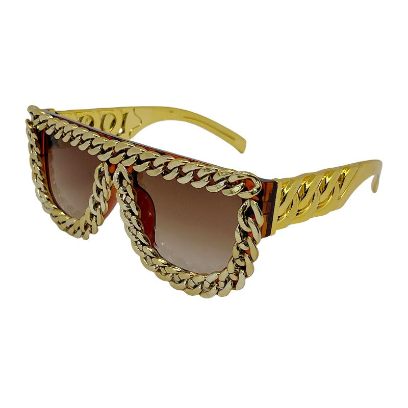 Trendy punk glasses square frame chain