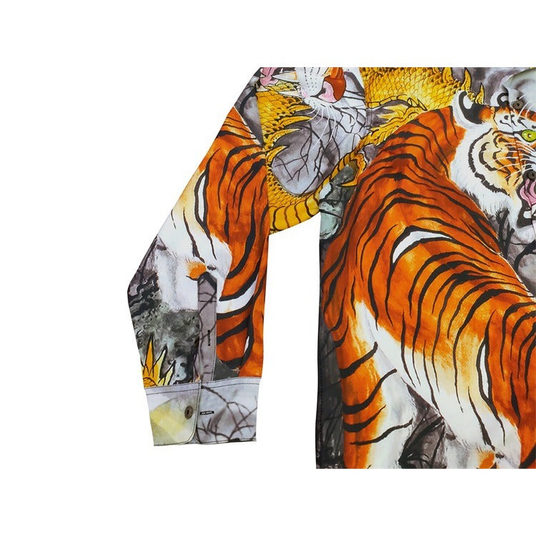 GUILTYPARTIES TIGER Long sleeved shirt Hawaiian dragon and tiger fight, tiger print long-sleeved shirt men and women