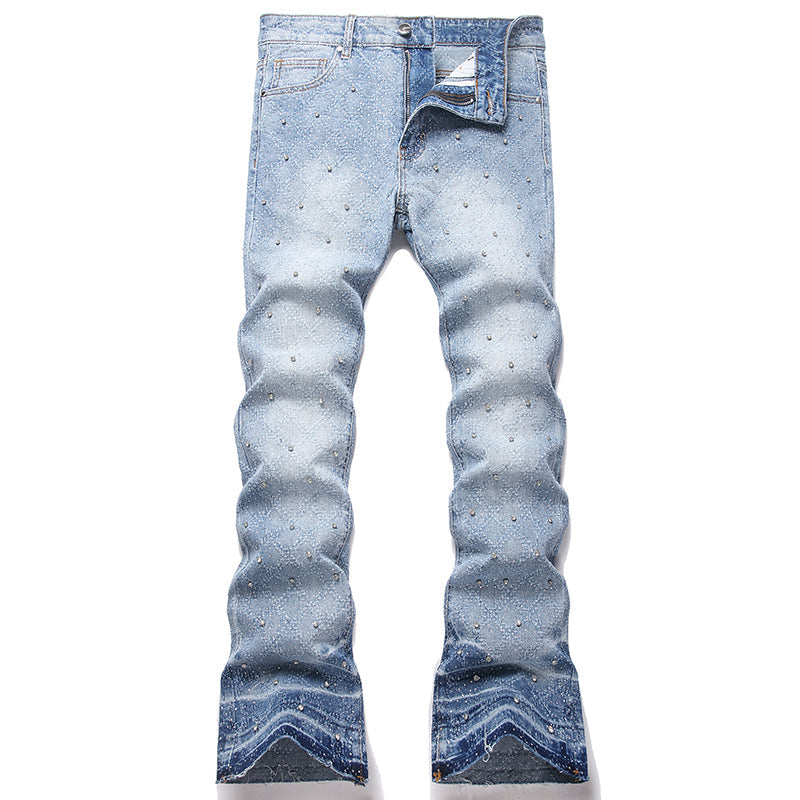 Mens Fashion Jeans rhinestones Wide-leg pants 5722# Pure cotton high quality