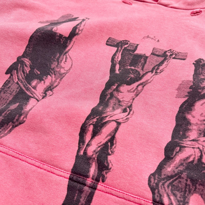 Unisex Vintage Hoodie Three Jesus Limited Edition Washed & Distressed Hoodie â€?featuring multi-area hand-distressing, custom fabric matched to the original in texture and color, and a heavyweight enzyme-washed finish for a faded, vintage look.
