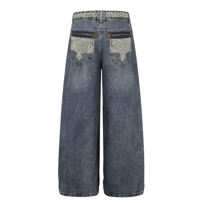 American-style streetwear harem pants Mixed Pattern Waistband Distressed Texture