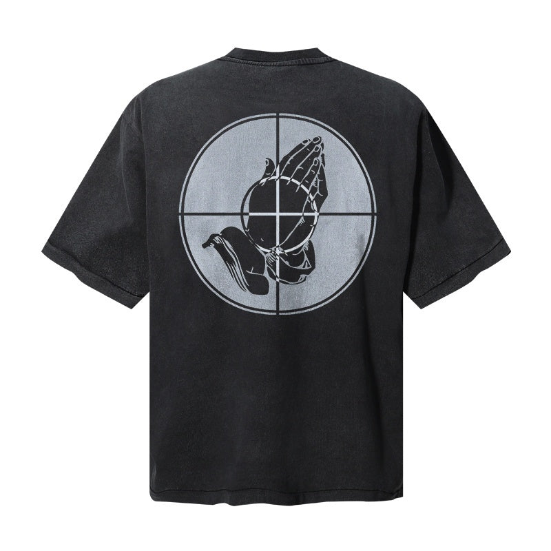 Saint Michael T Shirts Vintage Athletic Cursive Eternal Lettering Target Skull Distressed Streetwear Print