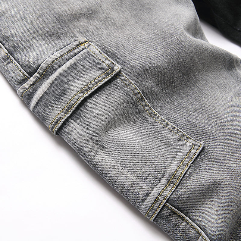 Mens Fashion Jeans Black and gray color blocking 5706# Pure cotton high quality
