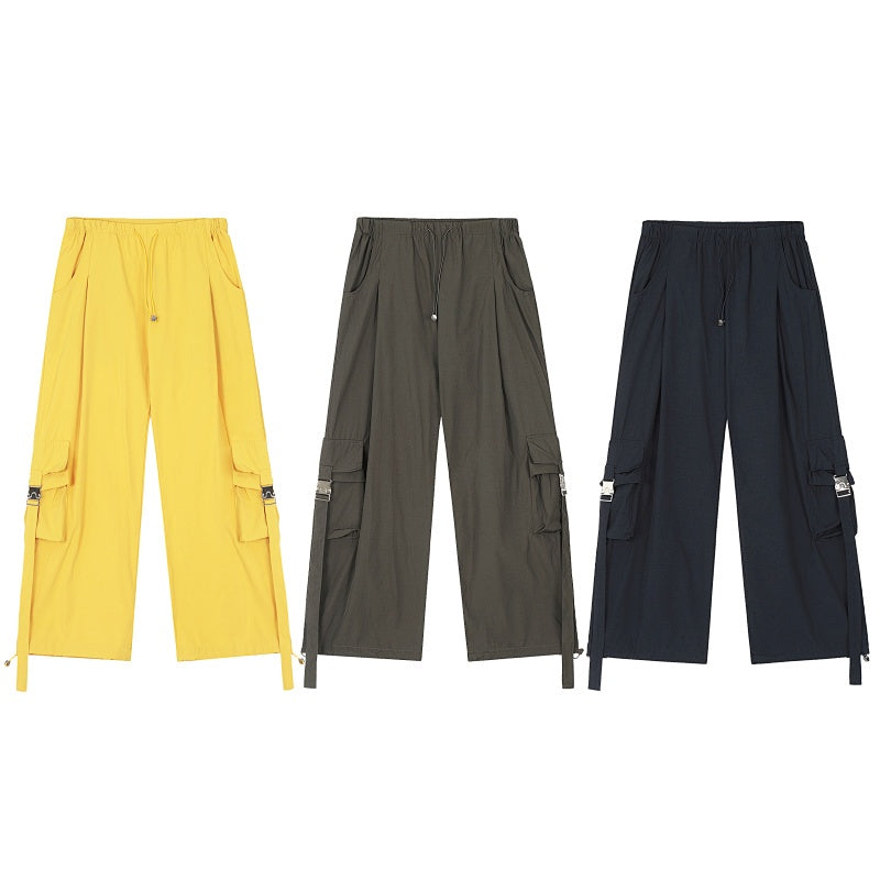 American-style streetwear harem pants Side Flap Pockets with Adjustable Webbing Straps