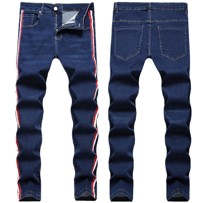 Mens Fashion Jeans Red stripes 7163# Pure cotton high quality