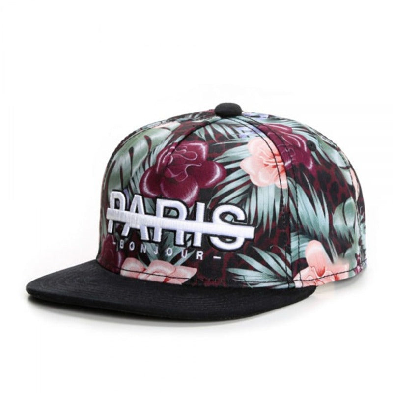 Trendy flat brimmed snapback hatsadjustable flower letterparis