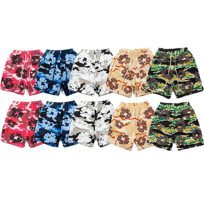 Denim Tears Shorts Y2K Heavyweight Camouflage Flower Printed Streetwear Shorts