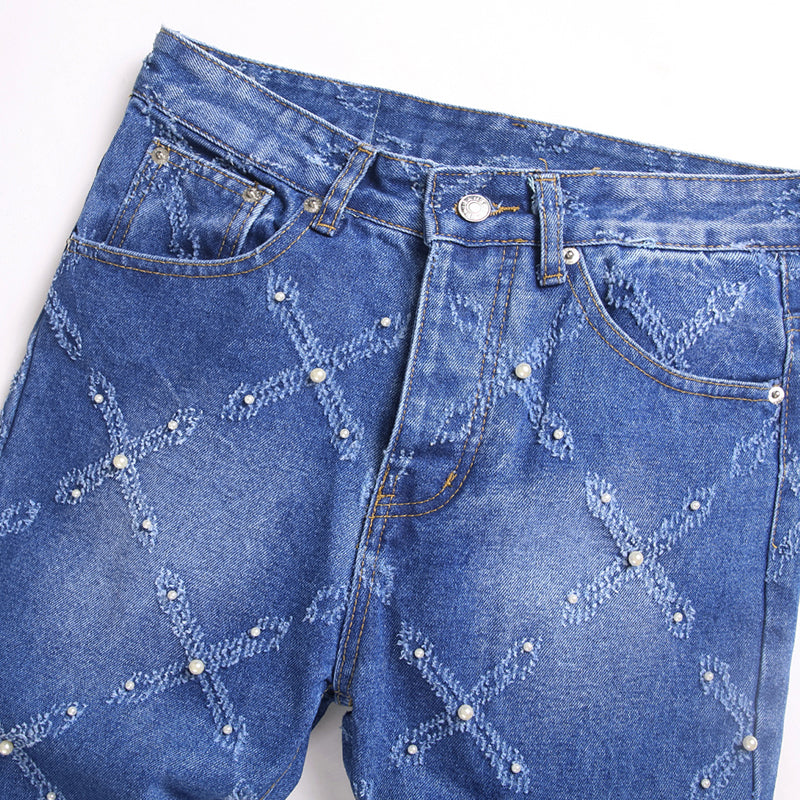 Mens Fashion Jeans Chain embroidery S8261# Pure cotton high quality