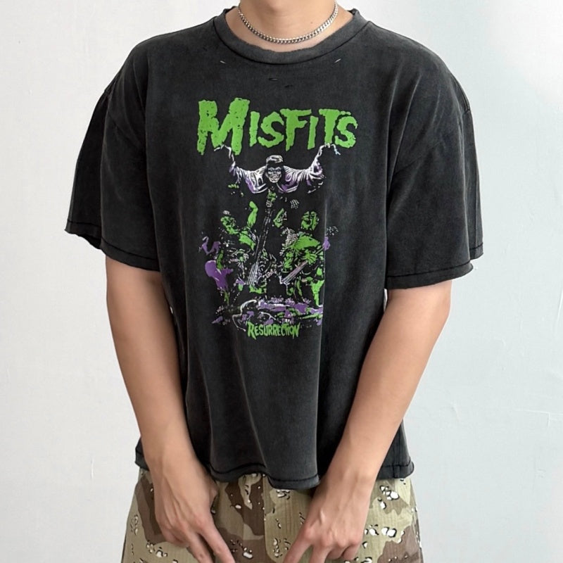 Unisex Vintage T Shirts CHOOOSELF 26SS Misfits: Resurrection Limited Edition â€?Heavyweight, Washed, Distressed & Destroyed Streetwear T-Shirt (Boxy/Cropped Punk Style)