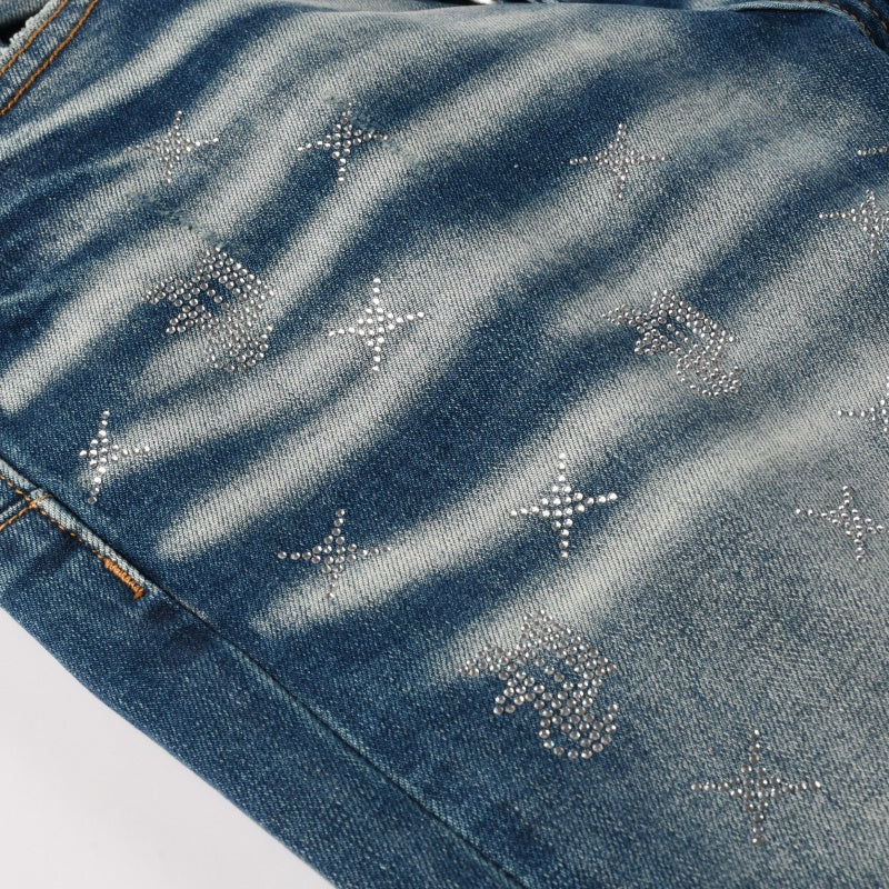 Purple brand Jeans High-quality pure cotton streetwear trousers Rhinestone