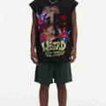 BIG FACE Drop-Shoulder Tank Top High-street vintage style featuring a small neckline, white-ink digital direct-to-garment (DTG) printing, and a heavy-duty, distressed wash finish; crafted from 260g double-yarn plain-knit fabric.