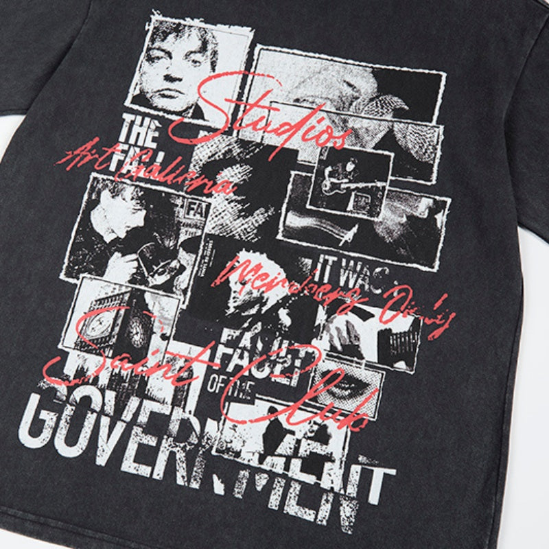 Unisex vintage T-shirts  Trendy black-and-white print