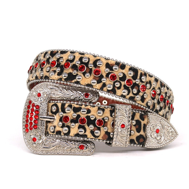 Hip-hop punk rhinestone belt spring alloy pin buckle