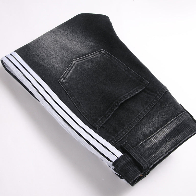 Mens Fashion Jeans White stripes 5725# Pure cotton high quality