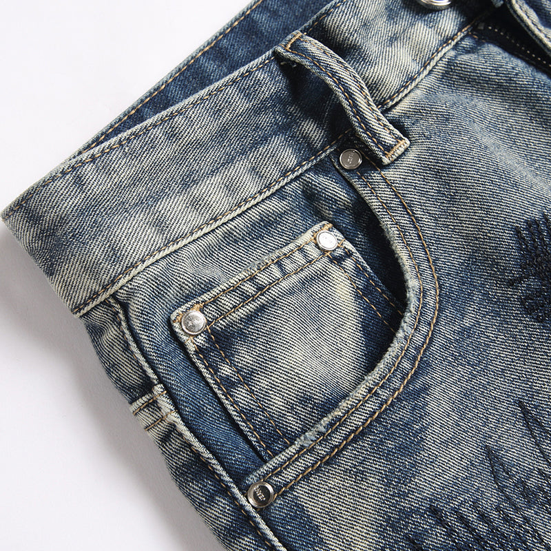 Mens Fashion Jeans Patchwork wide-leg pants 5713# Pure cotton high quality